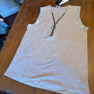 Cream Gray Sleeveless Tank Top with Zipper Neckline
